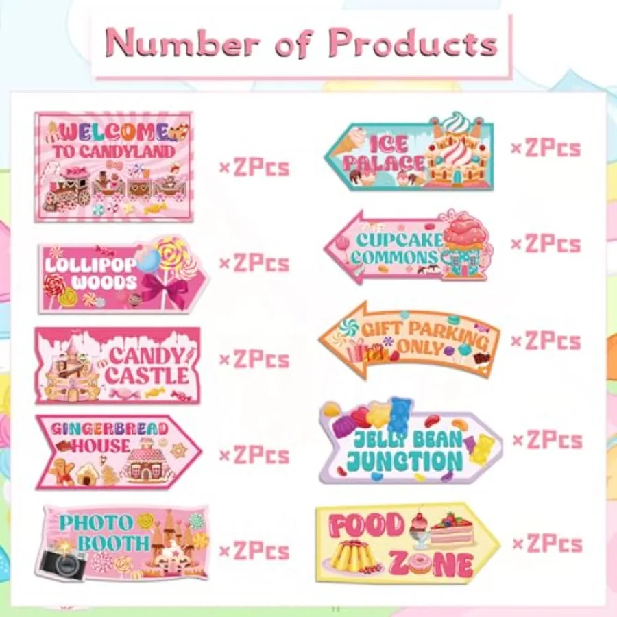 علامات زينة حفلات كاندي لاند 20 قطعة ديكور حفلات أعياد الميلاد كاندي لاند، مستلزمات الحفلات ذات الطابع الحلوى للفتيات في الشارع أ