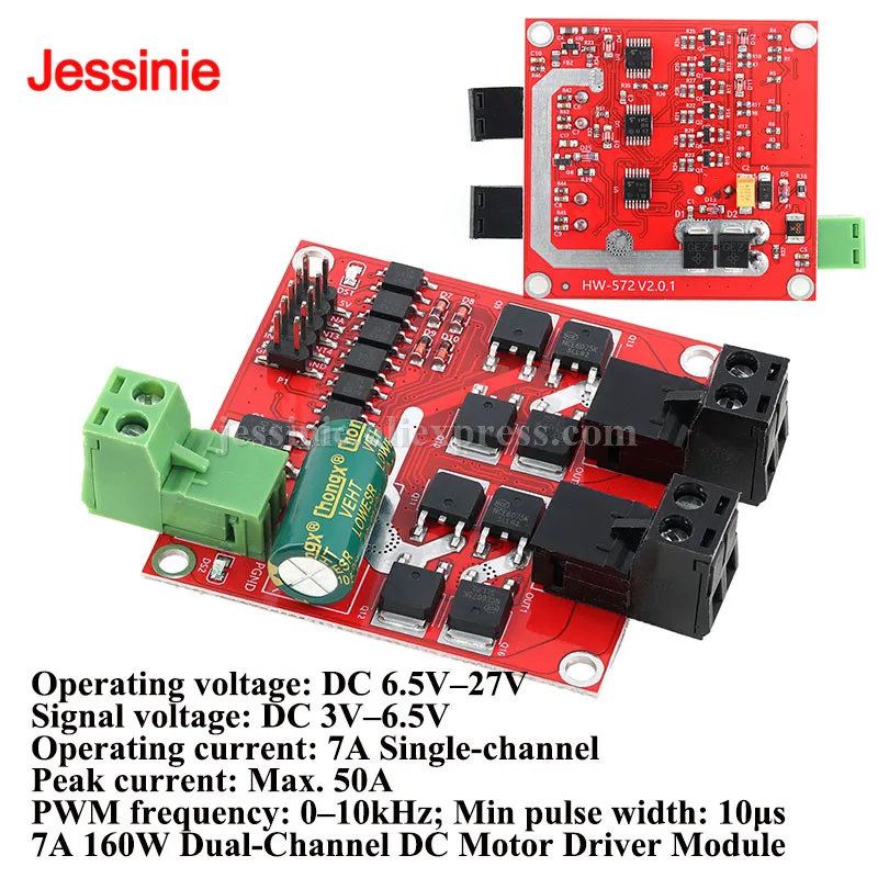 7A 160W Dual Channel DC Motor Drive Module Industrial Grade Positive Negative Forward/Reverse Control PWM Speed Regulation L298
