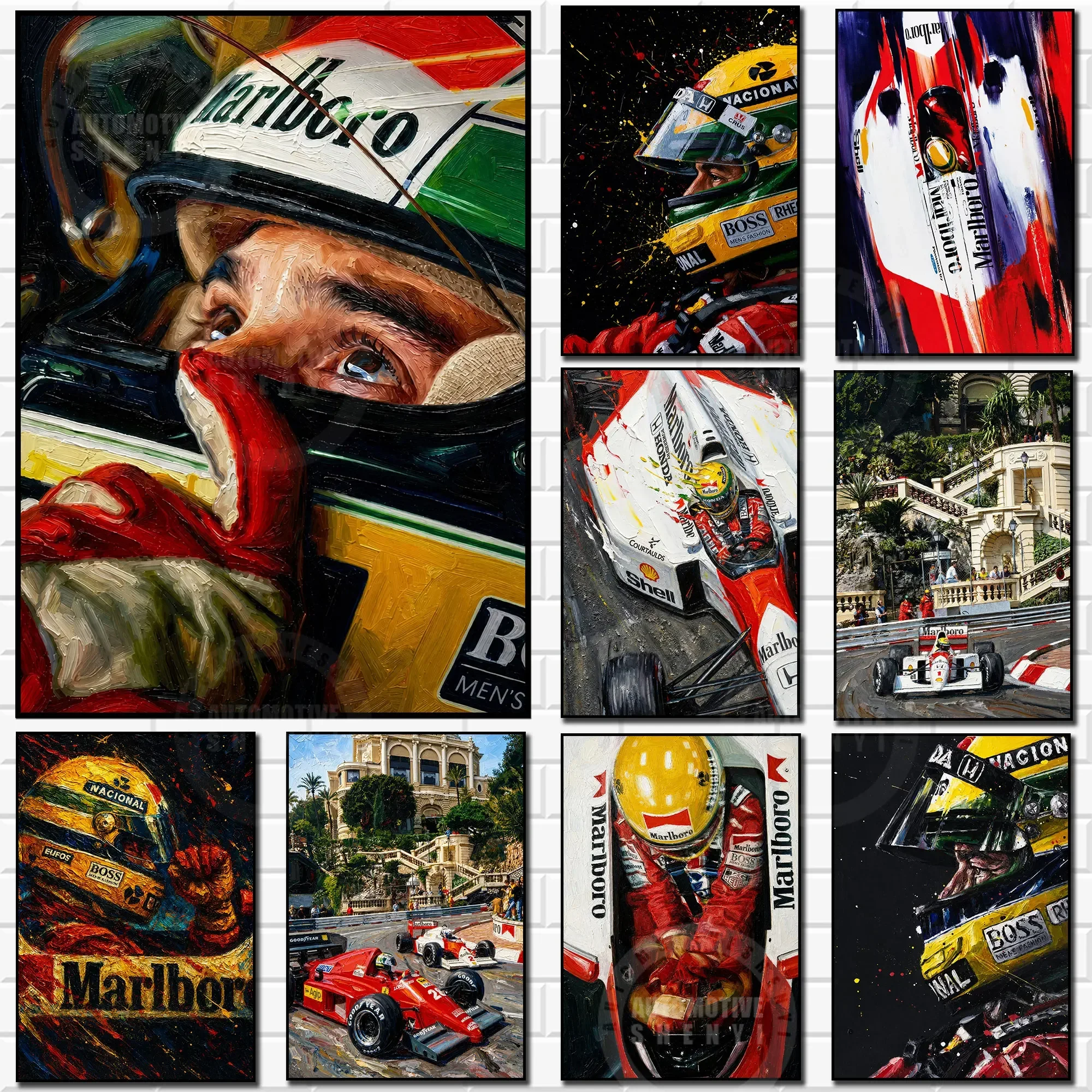 Ayrton Senna Canvas Wall Art Abstract Oil Painting Racing Driver Poster Vintage Sports Car Print Living Room Home Decor