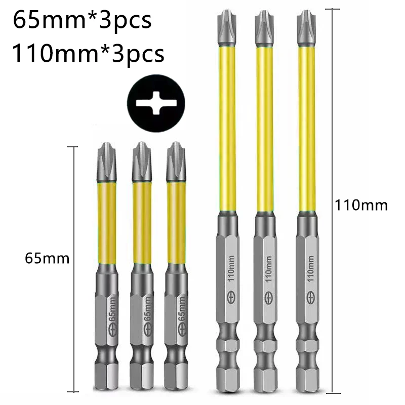 6Pcs FPH1 FPH2 FPH3 Electrician Screwdriver Bits 1/4