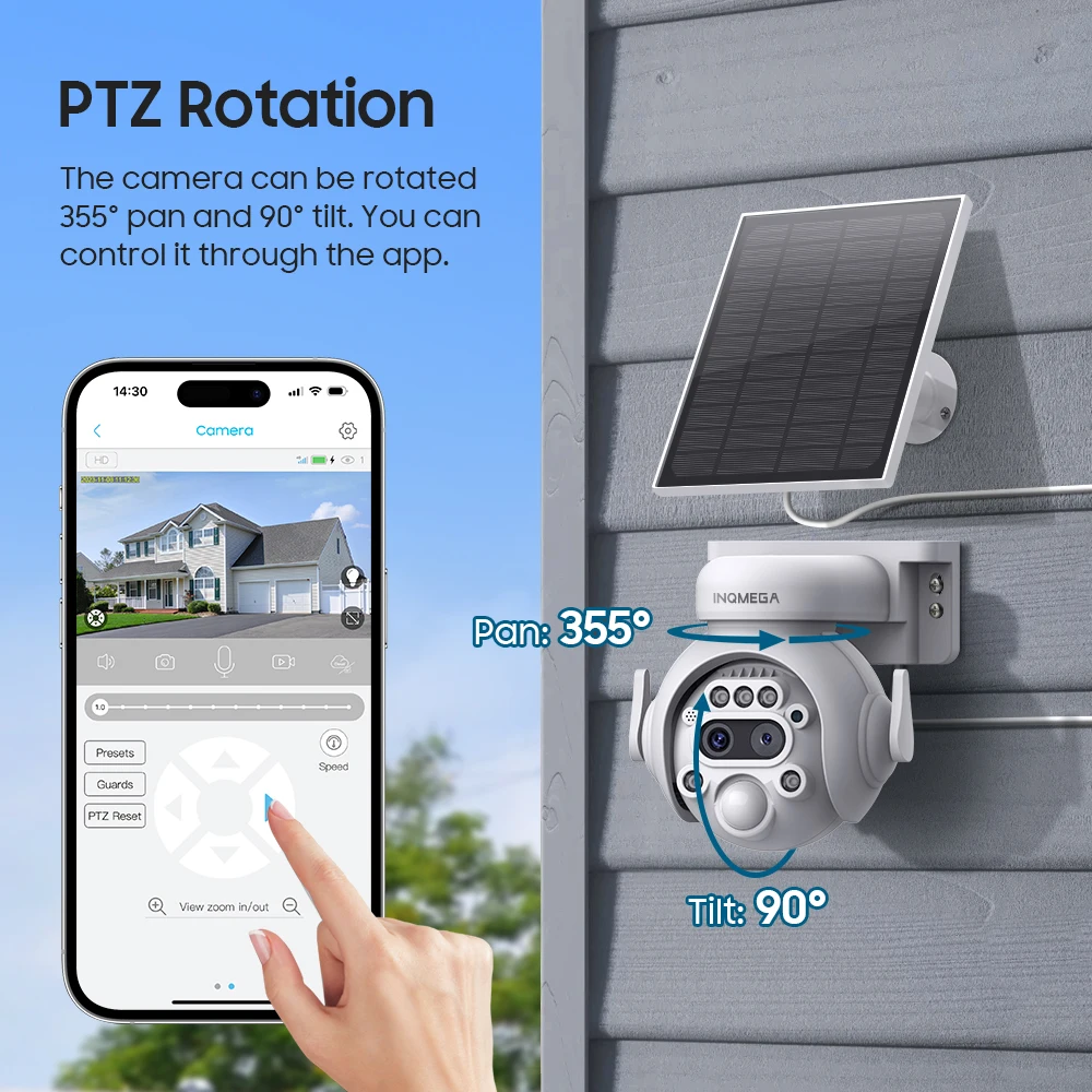 Imagem -03 - Inqmega 6mp 12x Câmera Solar Câmera de Segurança ao ar Livre 7800mah Bateria Recarregável 5w Painel Solar Pir Detecção Humana Câmera Ptz