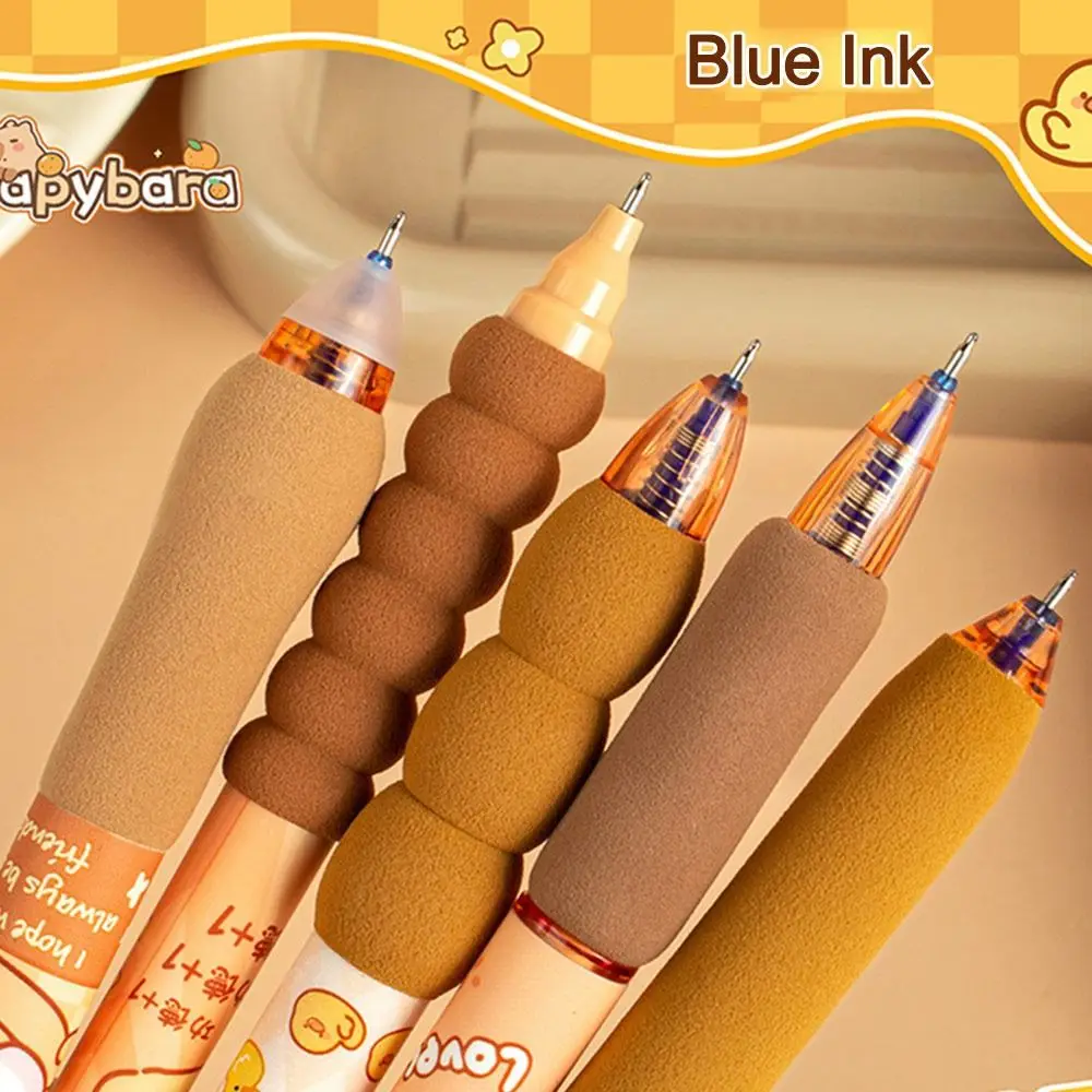 5PCS/Set Cartoon 0.5mm Blue Ink Erasable Pen Capibara Panda Rabbit Quick Drying Gel Pen Soft Grip Ballpoint Pen Writing Tool