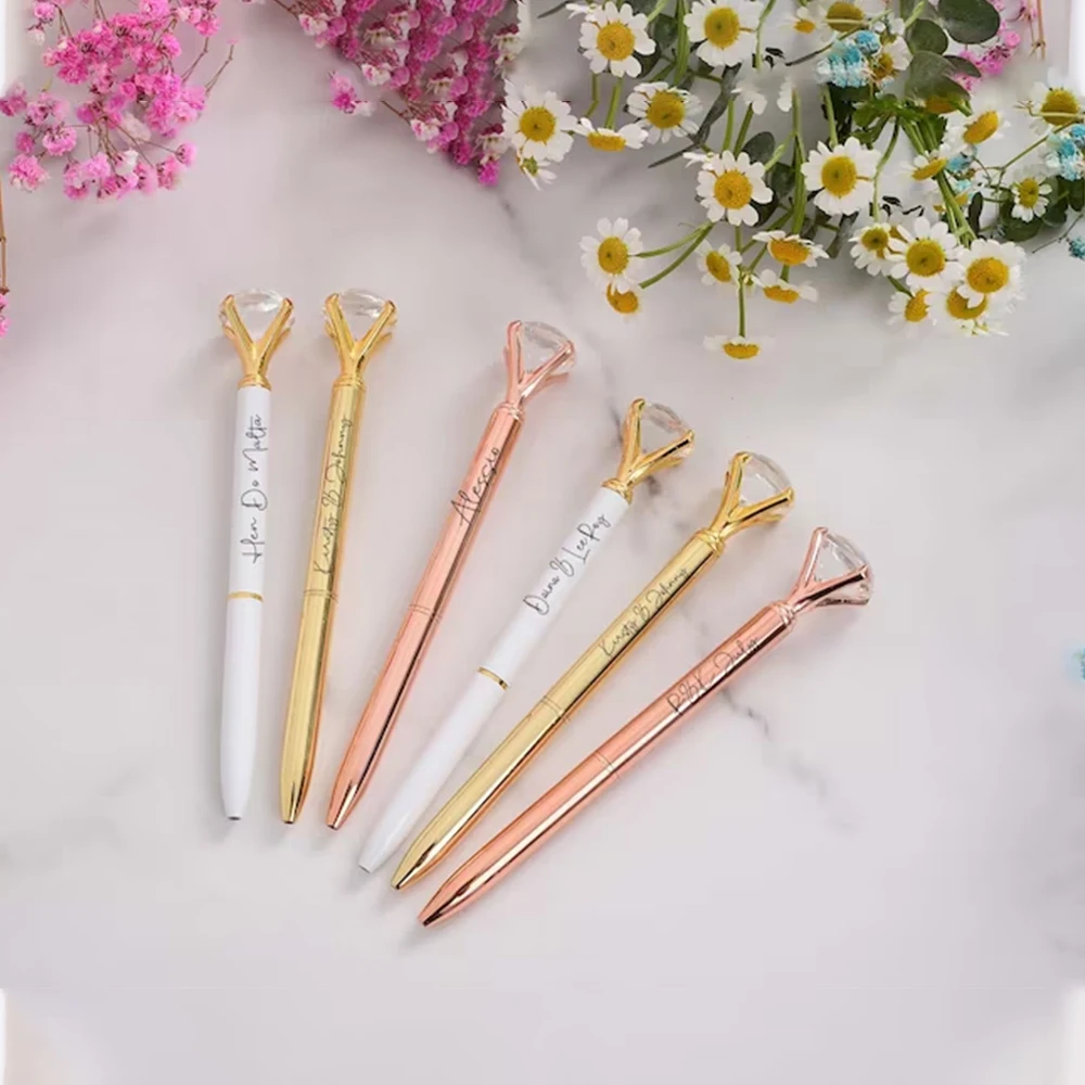 Personalized Wedding Diamond Pen Large Crystal Jewelry Diamond Top Pens Wedding Favor Gifts for Bridesmaid Crystal Gem Pen