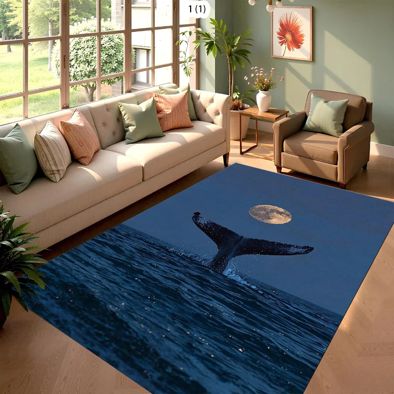 Home Entry Non Slip Floor Mat, Underwater World Shark Digital Printed Foot Mat  Bedroom Decor Carpet Living Room Decoration
