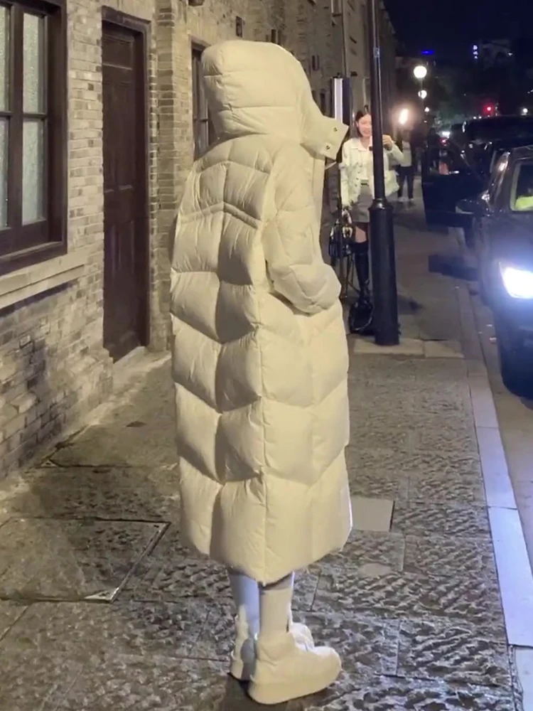 Invierno Thiened cálido largo con capucha blanco Du down Jaet mujer Faion prendas de vestir exteriores Daidamfang Commute Sle Abrigo acolchado