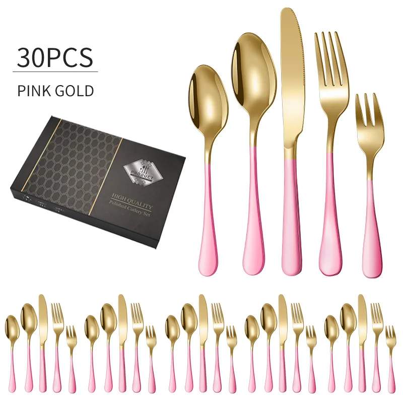 Luxury High Quality Tableware 30 Pcs Stainless Steel Cutlery Set with Box Cutlery Travel Set Flatware Set Spoon Fork Knife