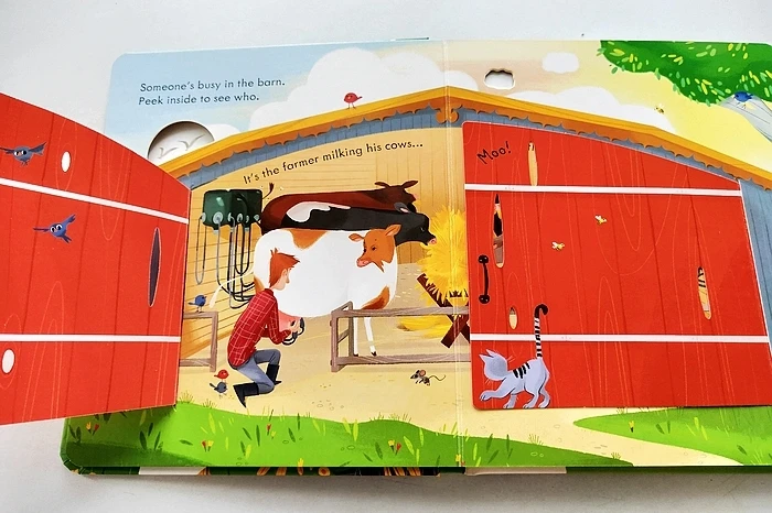 Usborne Peep Inside The Farm 3D رفرف كتب مونتيسوري الإنجليزية للأطفال قراءة كتاب صور المعرفة الطبيعية