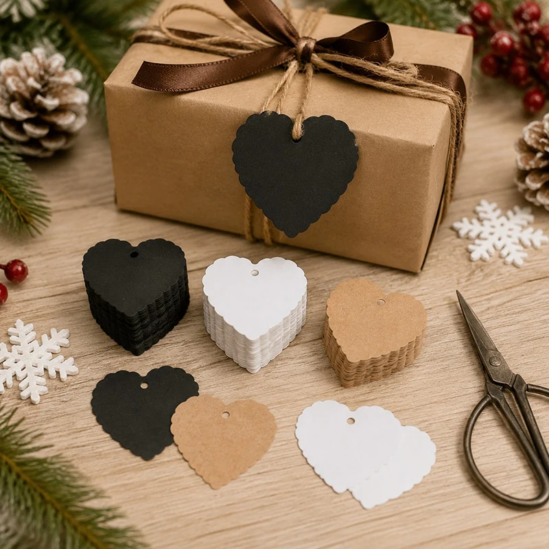 100PCS Heart Shape Tags Exquisite Blank Paper Card Festival Gift Packaging Celebrations Birthday Present DIY Label Accessory ZYF