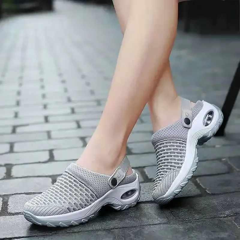 2024 Hot Sale Shoes Female Women's Vulcanize Shoes Spring Round Toe Solid Net Cloth Breathable Middle Heel Sport Shoes Ladies