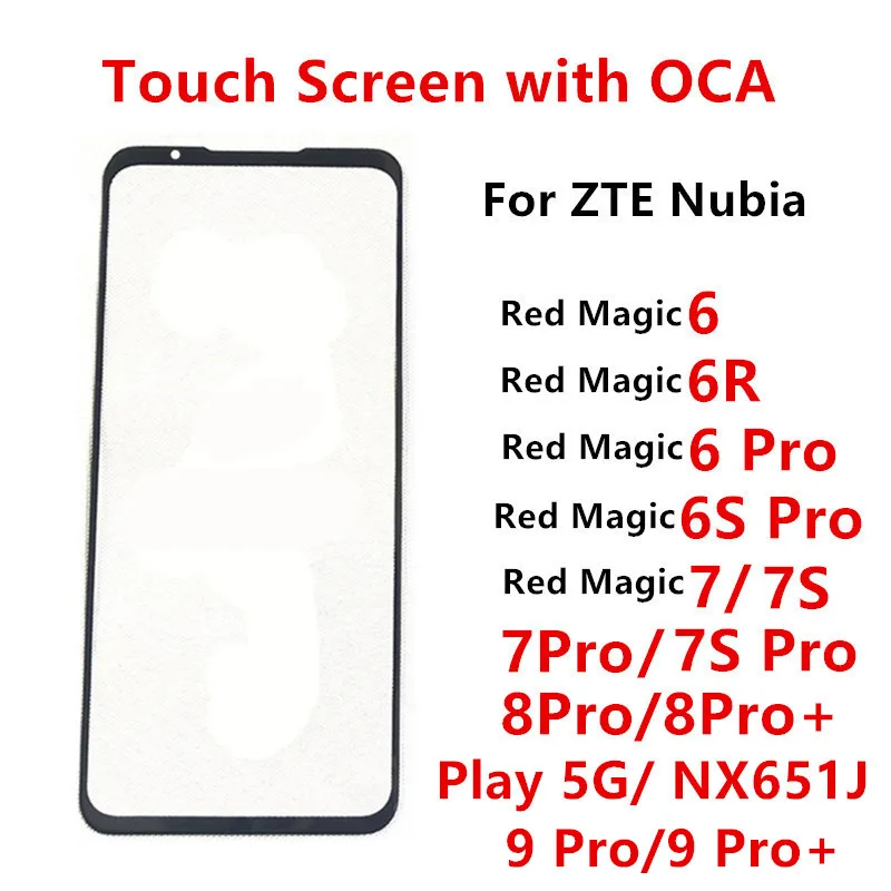 Front Glass For ZTE Nubia Red Magic 9 Pro Plus 8 6 6R 6S Pro 7 Pro Play Touch Screen LCD Display Out Panel Repair Parts + OCA