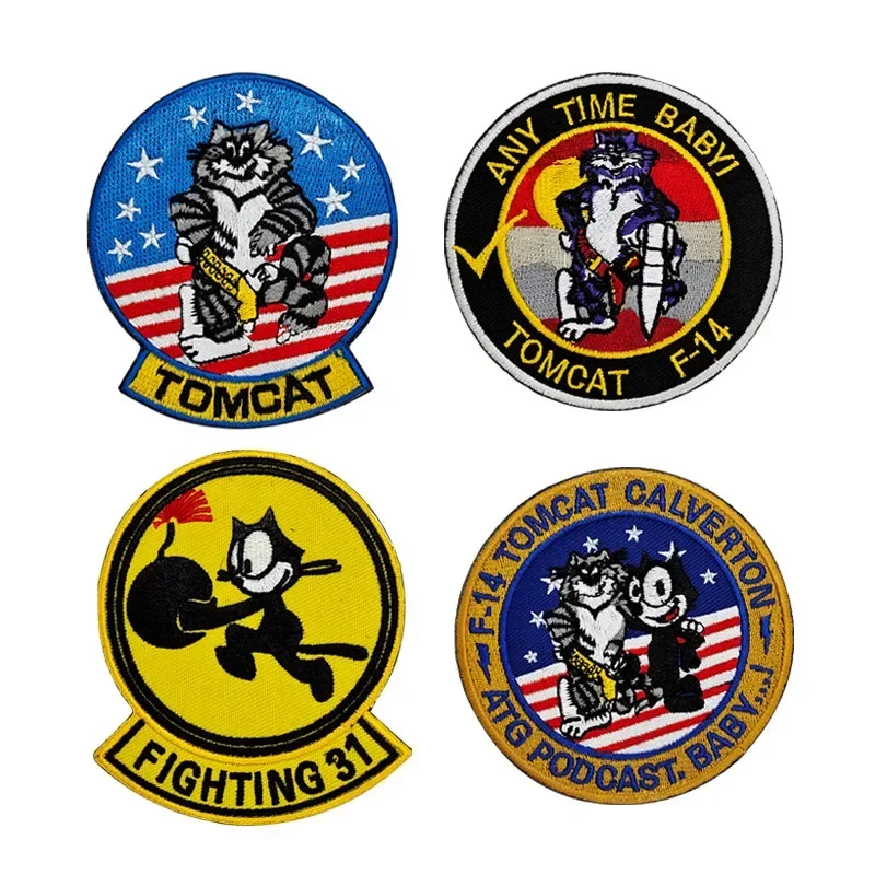 

Tomcat F-14 VF-31 Cat Squadron Tactical Accessories Morale Badge Embroidered Hook&Loop Patches Backpack Decoration Sticker