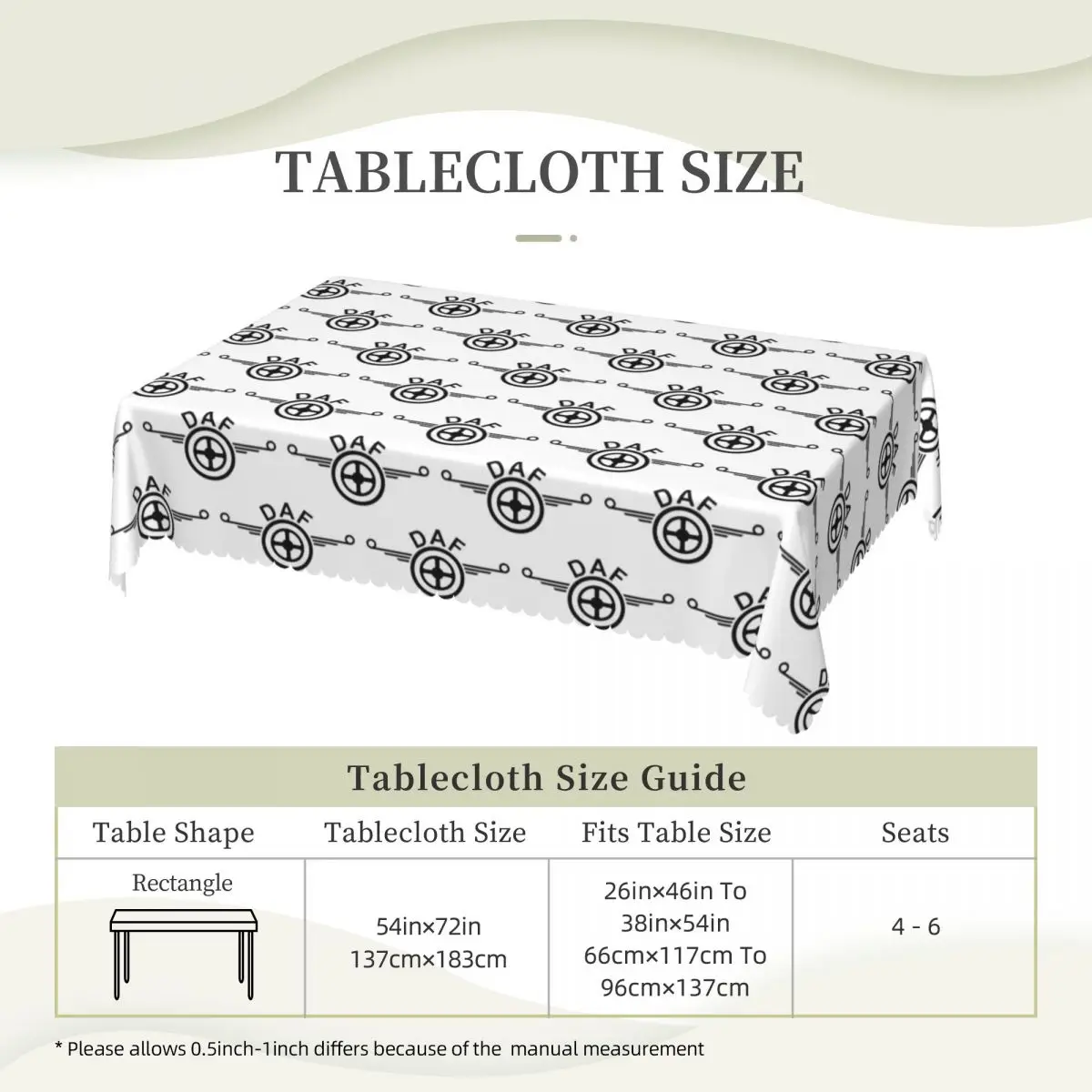 Daf Truck Logo Vector Design Customized Rectangular Tablecloth Oilproof Table Cover for Dining Events Table Cloth