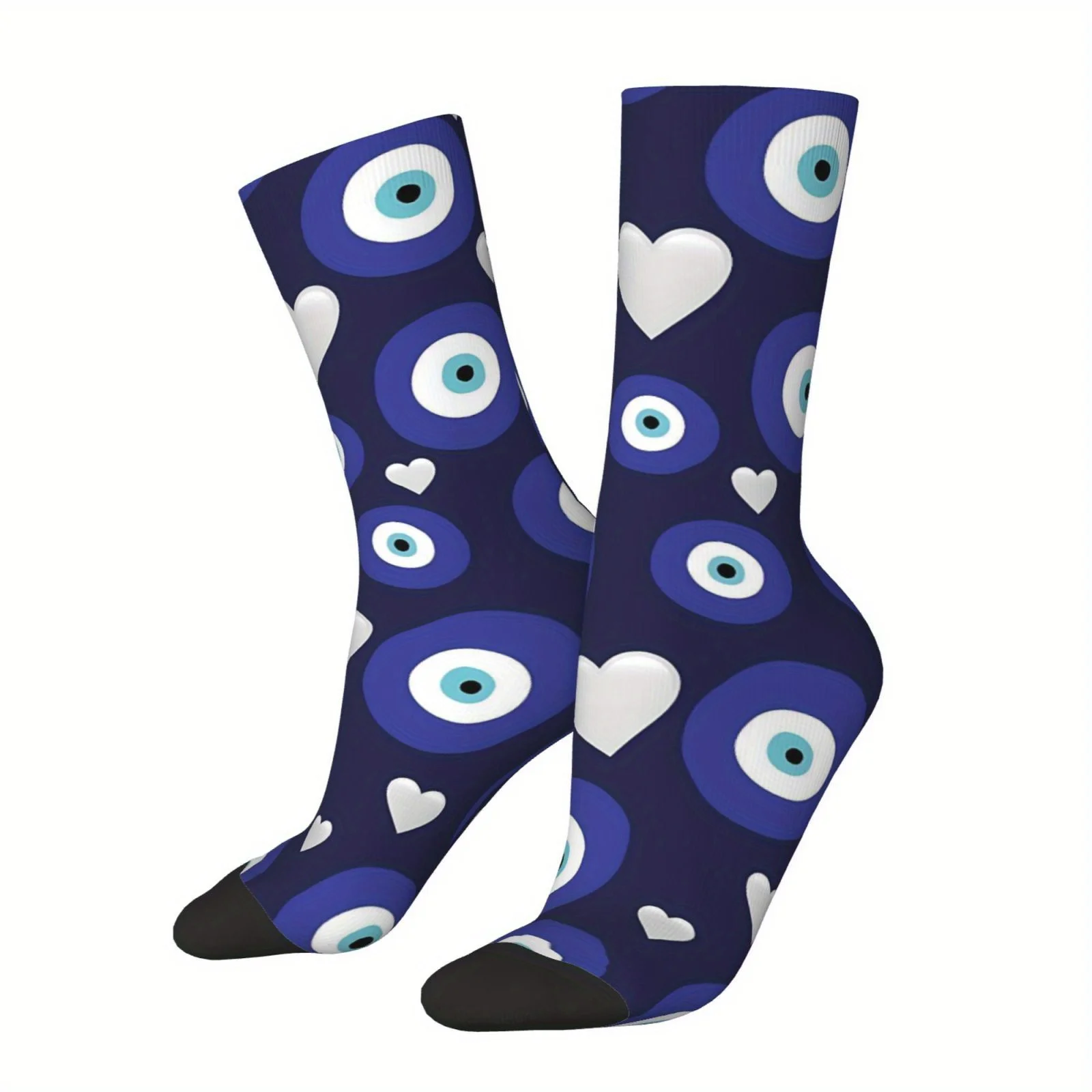 Unisex Halloween Evil Eye Print Mid-Calf Socks, Machine Washable, Comfortable & Breathable for Outdoor Enthusiasts