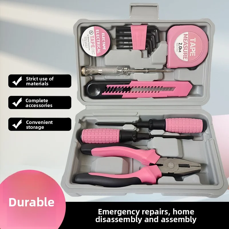 

Pink Household Tool Kit Manual Repair Tools Set Multi-Function Home Electrical Maintenance Hand Tools for DIY Use