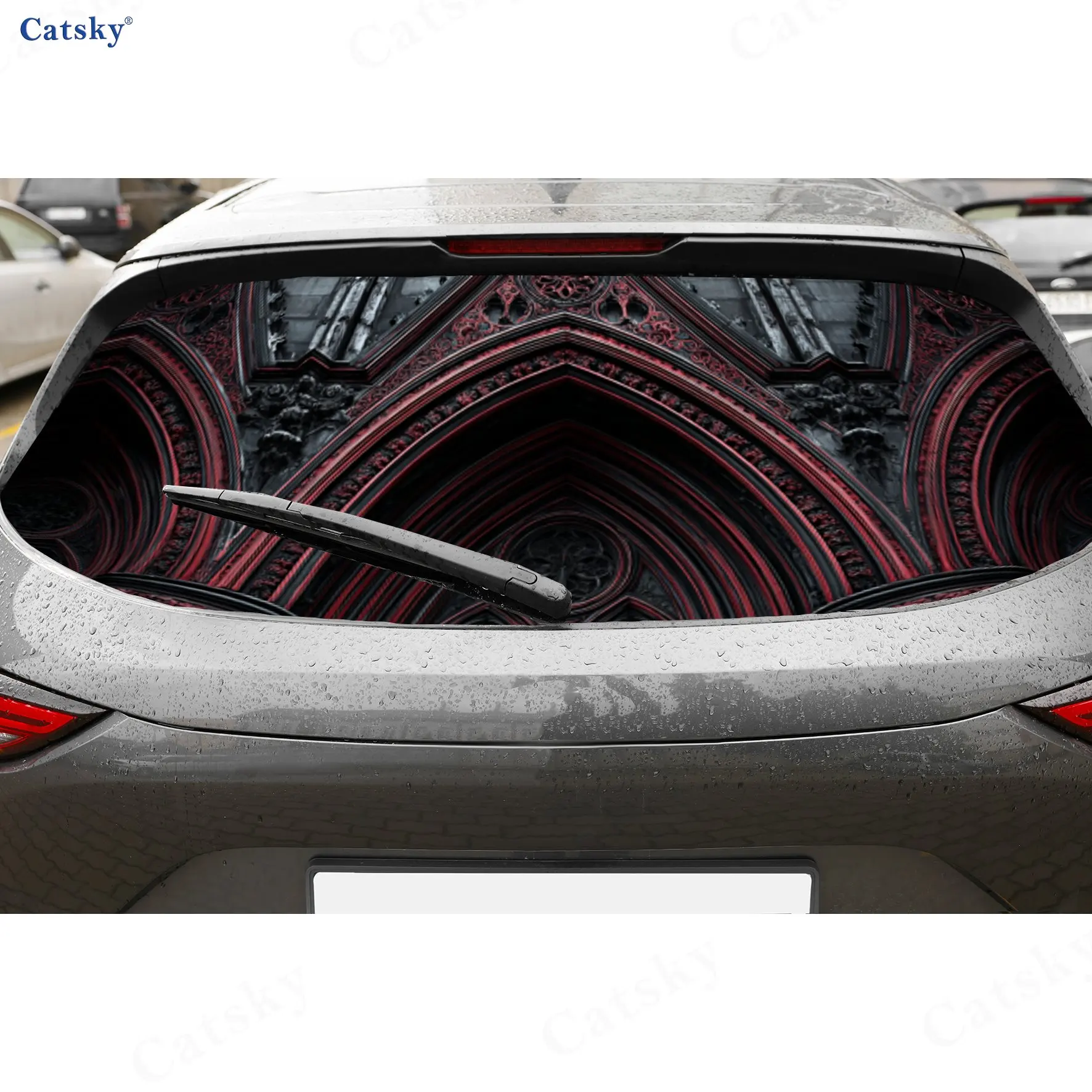Cyber Tunnel Art Sci-Fi Pattern PVC Perforated Car Vinyl Wraps, Durable Car Rear Windshield Sticker, Waterproof Car Rear Window