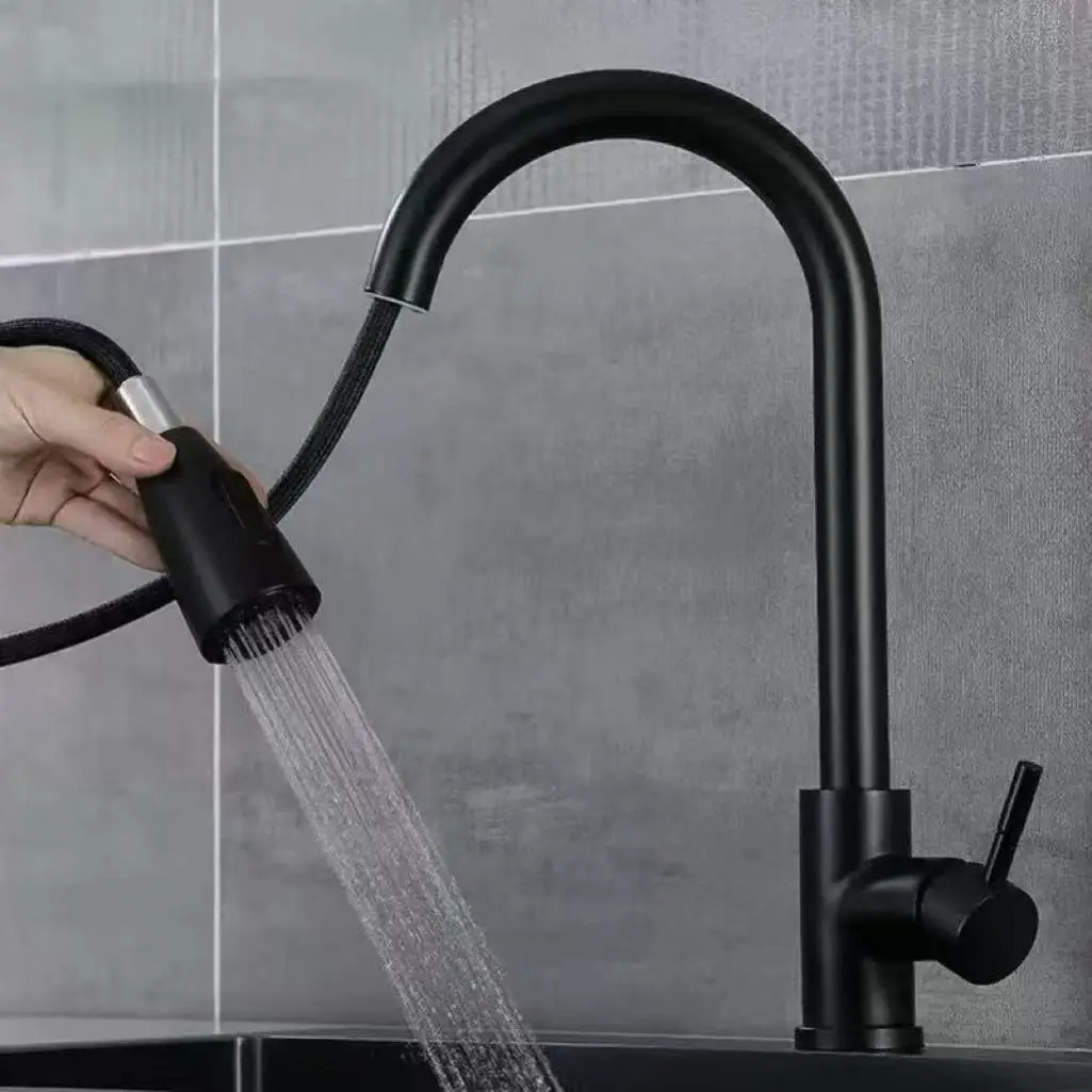 Stainless Steel Kitchen Faucet Single Hole Pull out Spout Kitchen Sink Mixer Faucet Flow Spray Head 360 Swivel Cleaning Faucet