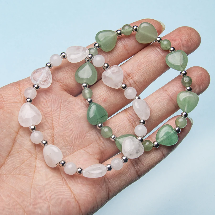 1pc natrual crystal stone gemstone agate heart-shaped rose quartz green aventurine bracelet for women and men