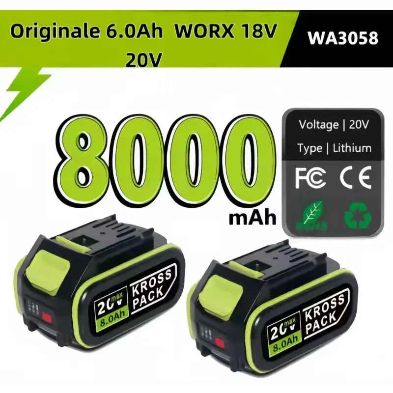 

20V Rechargeable Lithium Battery 8.0Ah Large Capacity Design, Direct Replace WORX WA3014 WA3551, Steady Output for WG630 WG629
