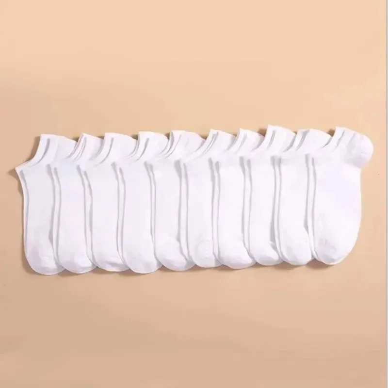10/30 paires de chaussettes de sport respirantes pour femmes, chaussettes de bateau de couleur unie, confortables en coton, blanches et noires