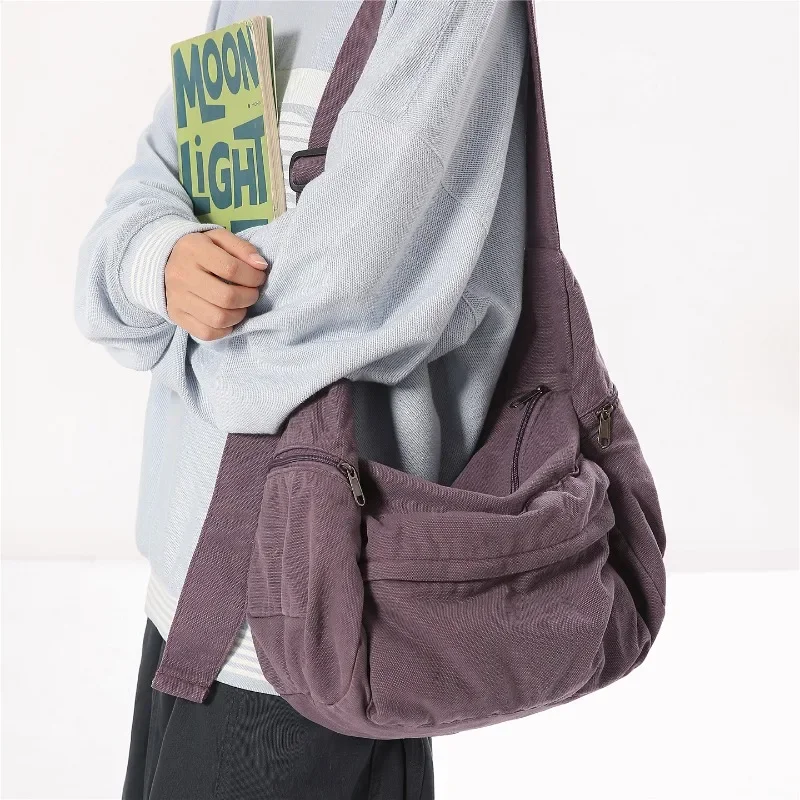 Large Capacity Canvas Tooling Packages Korea Style Cloth Crossbody Bags Solid Messenger Bags 100% Cotton Shoulder Bags Women