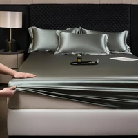Solid Color Fashion Satin Fitted Sheet Rayon Mattress Cover with Elastic Band Bed Sheet for Bedding 140x200 160x200 3