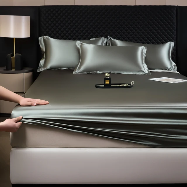 Solid Color Fashion Satin Fitted Sheet Rayon Mattress Cover with Elastic Band Bed Sheet for Bedding 140x200 160x200 3