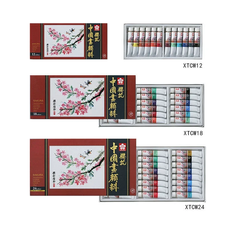 SAKURA 12/18/24 Colors 12ML Chinese Painting Pigments Set Painting Drawing Tools For Artist Students Art School Supplies