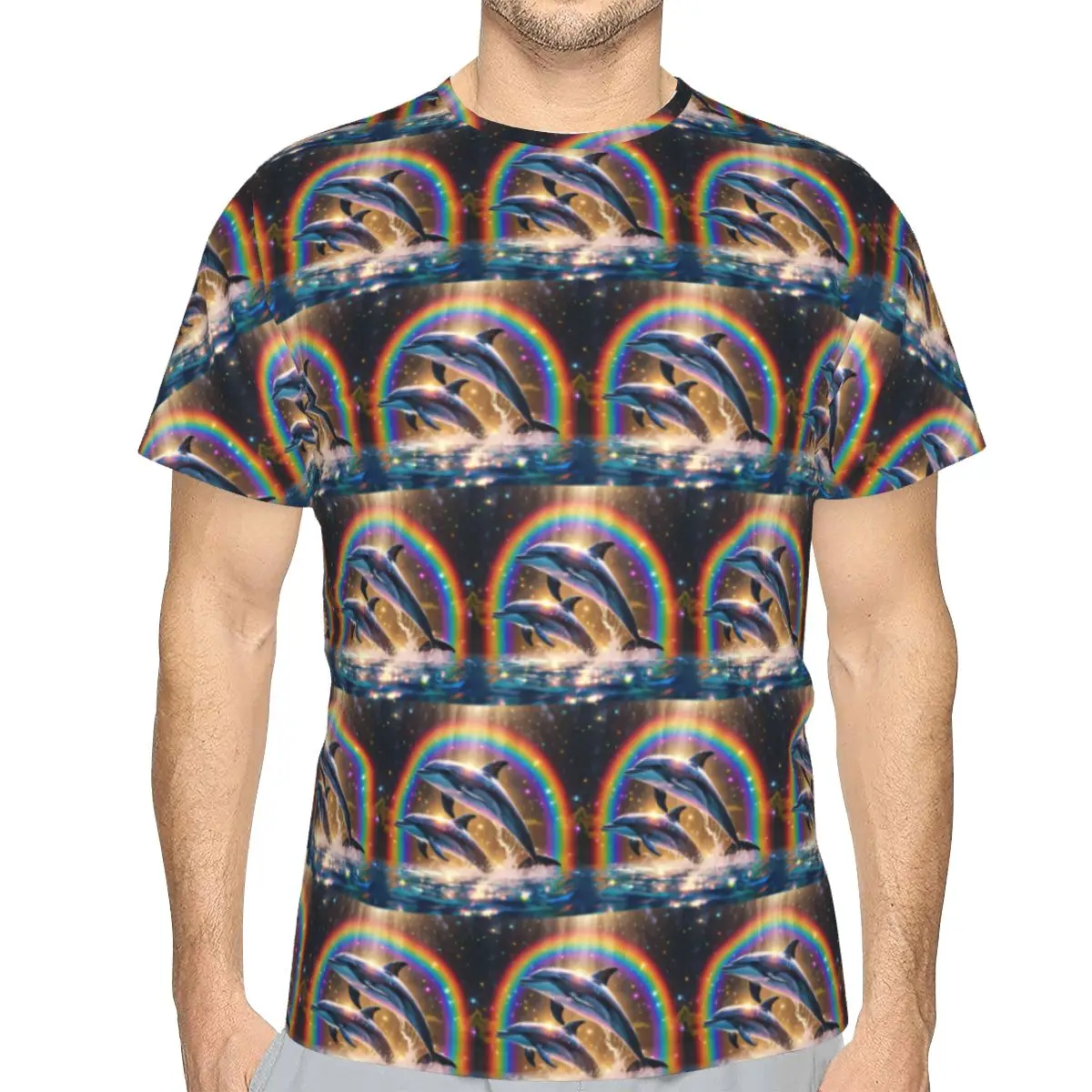 Sunset Dolphins Dancers Sea Creature Dolphin 100% Cotton T-Shirt Men'sClassic T Shirts Men Round Neck Short Sleeve