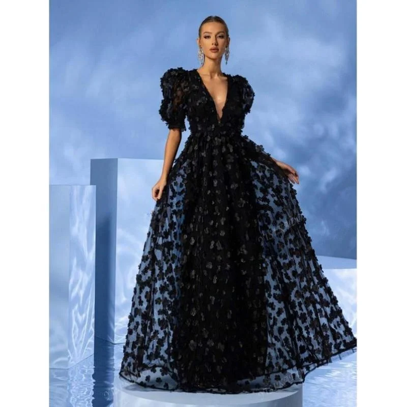 

Deep V-ne Bubble Sve 3D Floral Decoration Me Bla Casual Sport Suit N 3740 Sle Men's Seven-quarter Sve Top