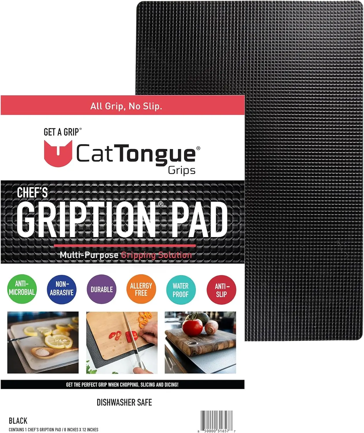 

Non-Slip Kitchen Mat for Cutting Boards and Drawers - Black, 1-Pack - Essential Safety Tool for Chefs