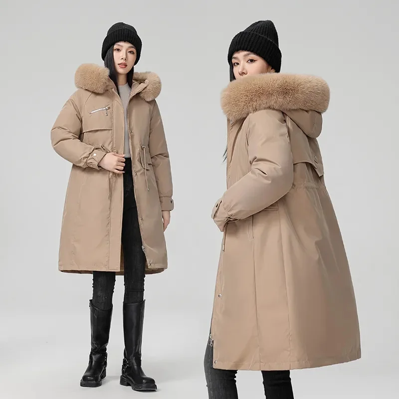 

Spring Parkas Women Coats Long Coat Thick Warm Hooded Drawstring Jackets Splice Zipper Tight Waist Jacket Autumn Winter
