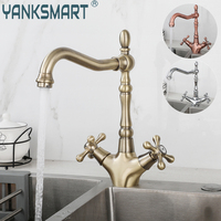 YANKSMART Kitchen Faucet Dual Cross Handles 360 Swivel Spout Sink Faucets Hot and Cold Water Tap Deck Mounted Basin Mixer Taps