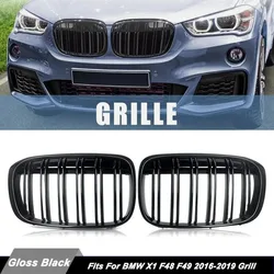 F48 Grill Front Bumper Kidney Grill Grille Glossy Black Racing Grille Dual Slat For BMW F48 F49 X1 2016 2017 2018 2019