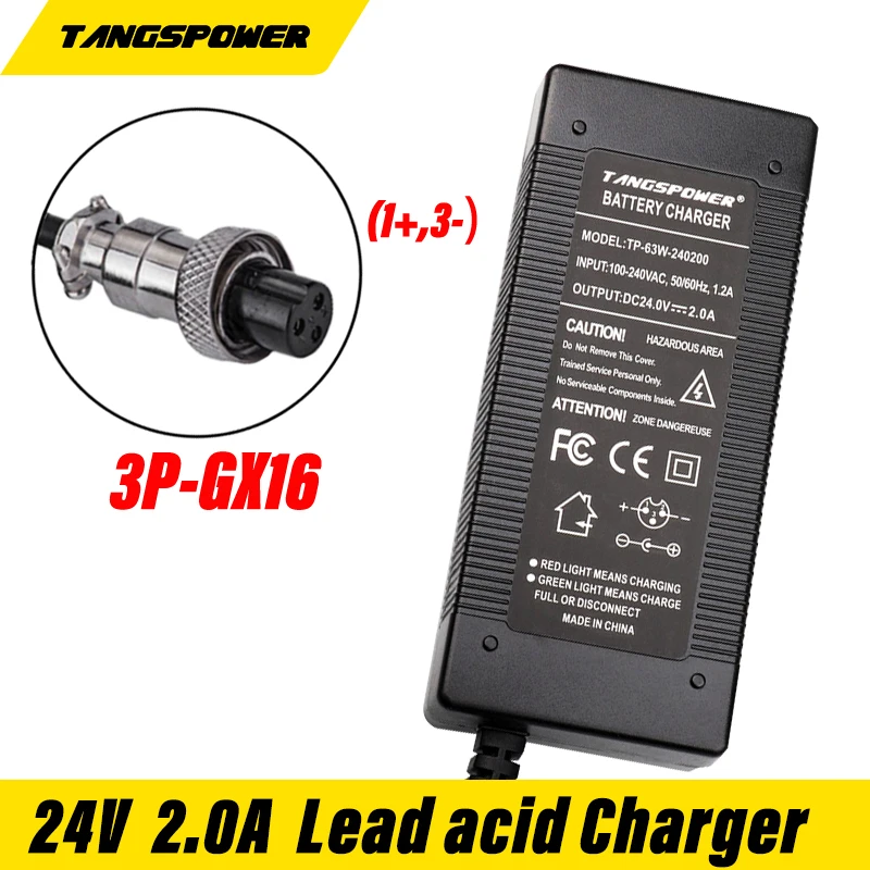 

24V 2A Smart Lead-acid Battery Charger 24 Volts Mobility Charger For 28.8V Lead-acid Charger With 3P GX16 Connector High Quality