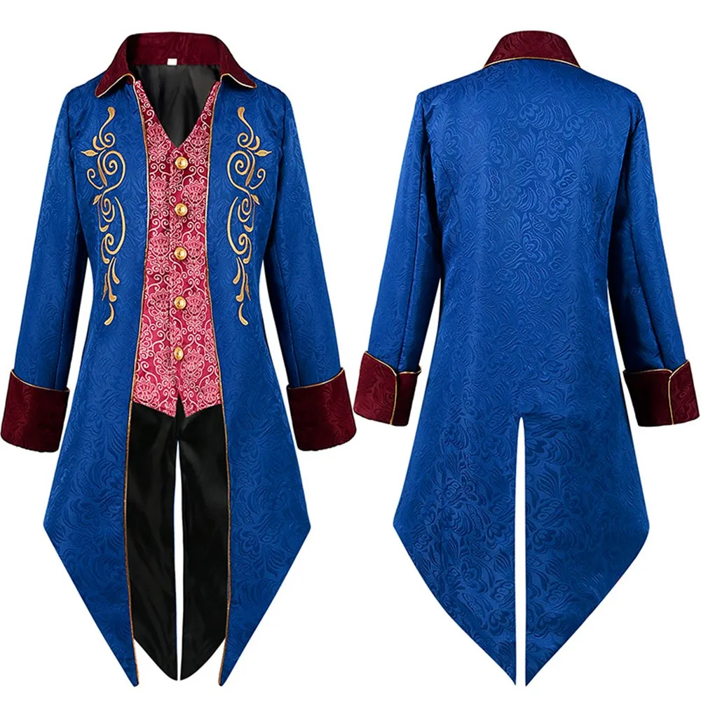 

Medieval Steampunk Long Jacket Men Vintage Prince Overcoat Victorian Edwardian Frock Outfit Halloween Cosplay Party Costume