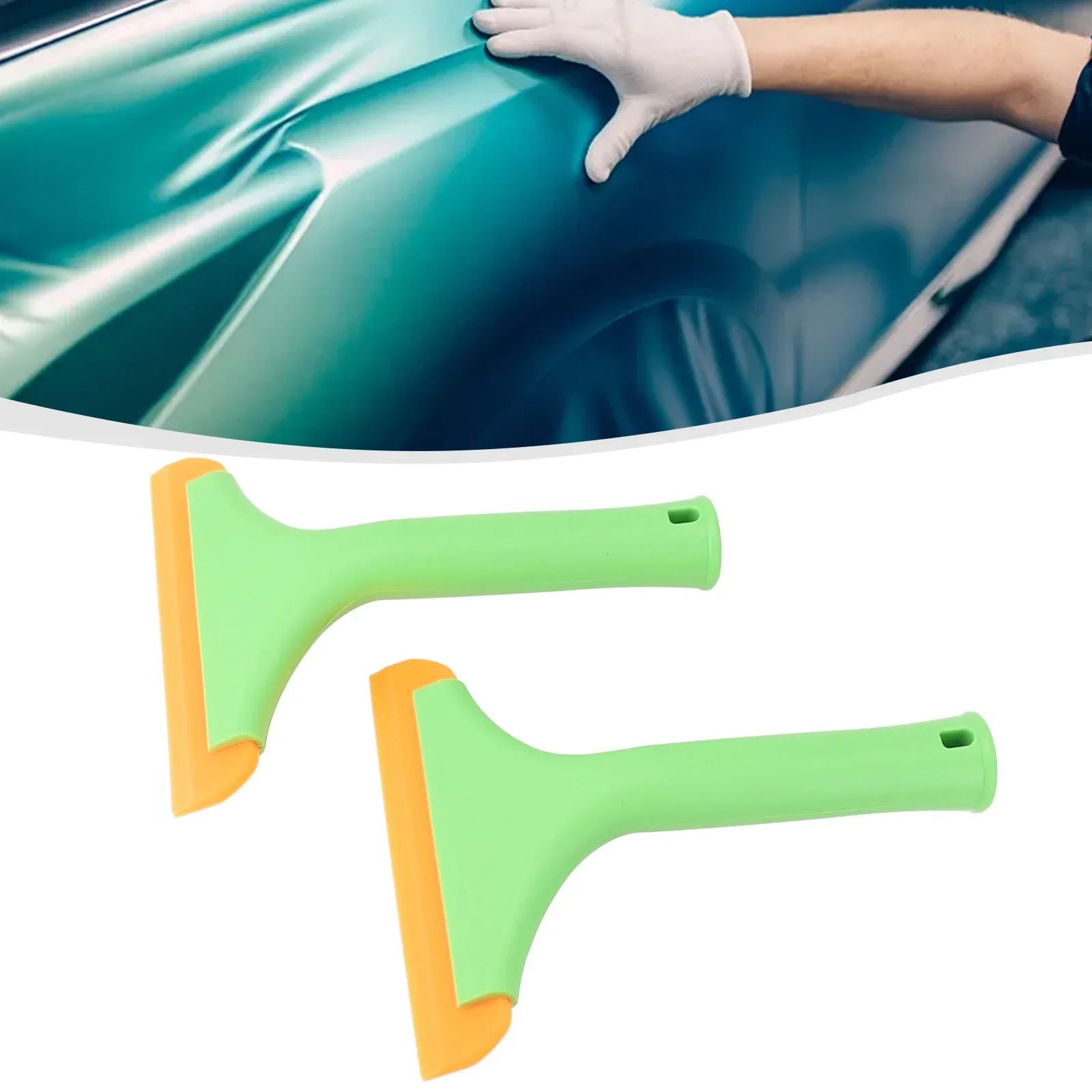 2* Scraper Cleaning Long Handle Orange Green PP Handle + TPE Strip Shower Washer Silicone Squeegee Water Wiper