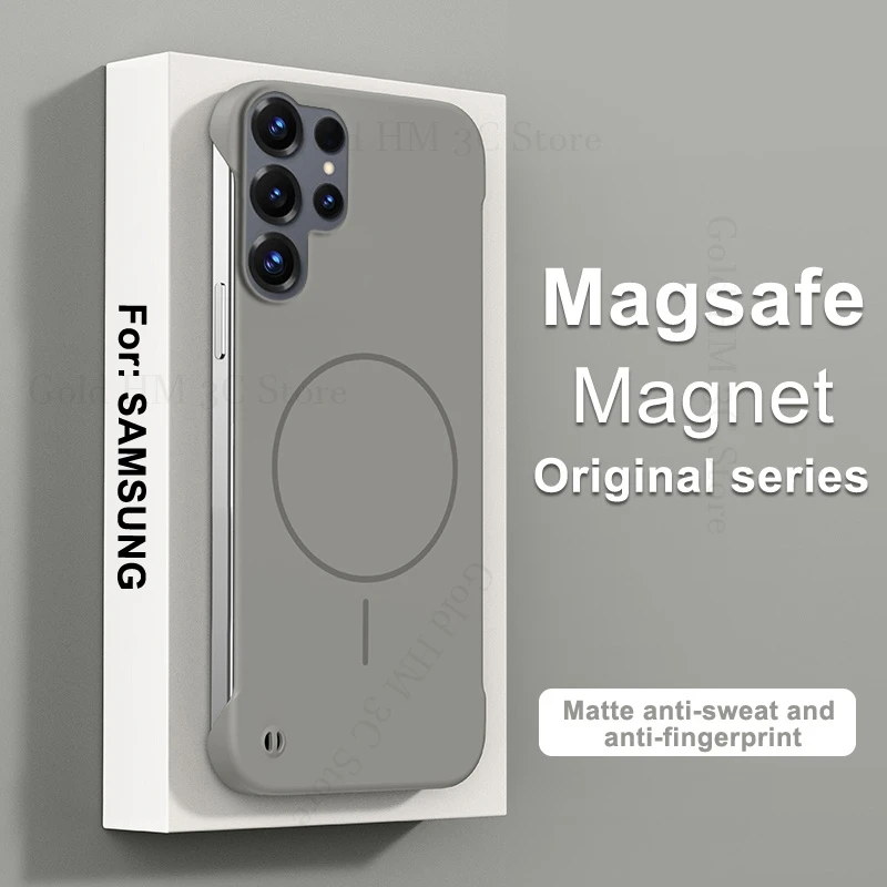 Magnetic Frameless For Magsafe Case For Samsung S26 Ultra Shockproof Tough PC Matte Case For Galaxy S25 Edge S24 Ultra S23 Plus