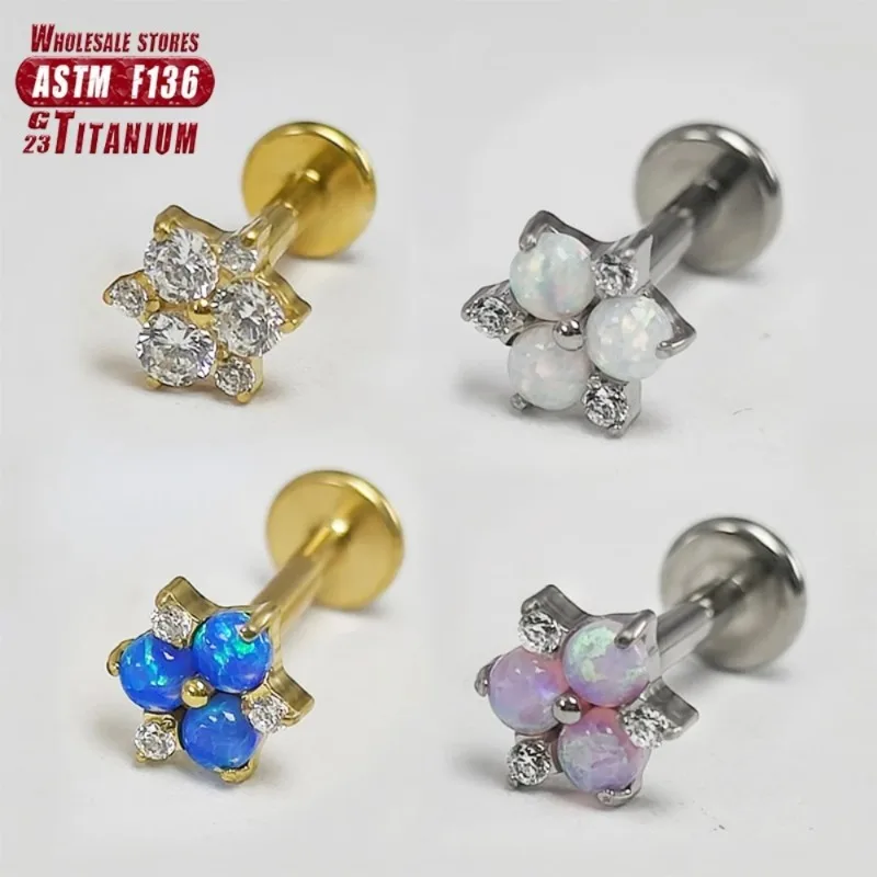 2/5pcs F136 Titanium piercing Helix Ear studs 16G Septum Hinged segment Zircon opal Labret Tragus Body Jewelry wholesale
