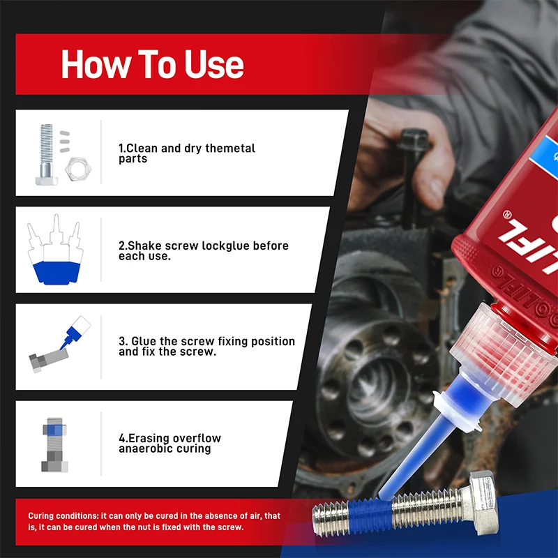 Thread Lock Blue Medium Strength, Blue Threadlocker Against Losening and Leakage, 242 Anaerobic Screw Adhesive Fastening Screws - Image 6