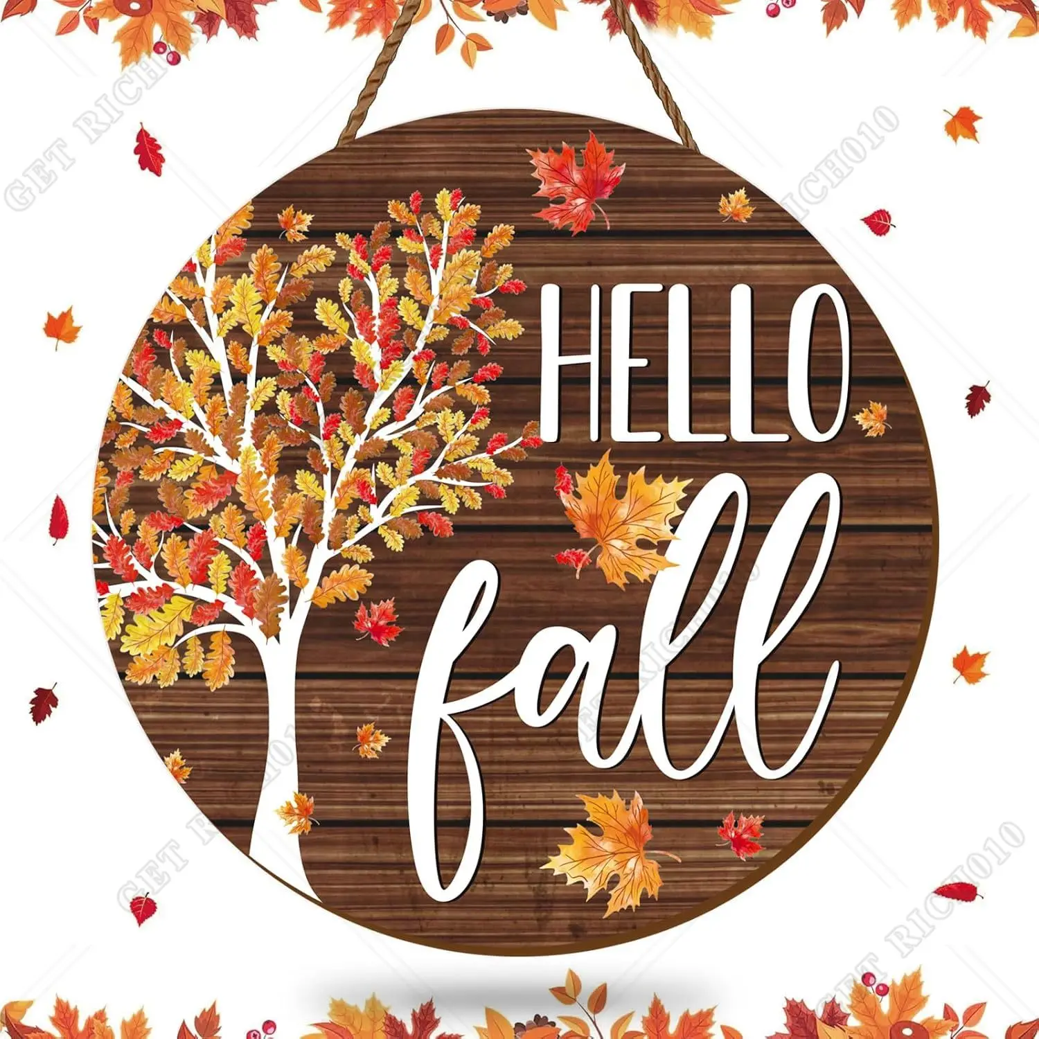 

Hello Fall Wooden Hanging Sign Maple Tree Front Door Sign Autumn Thanksgiving Welcome Sign for Harvest Indoor Outdoor Home