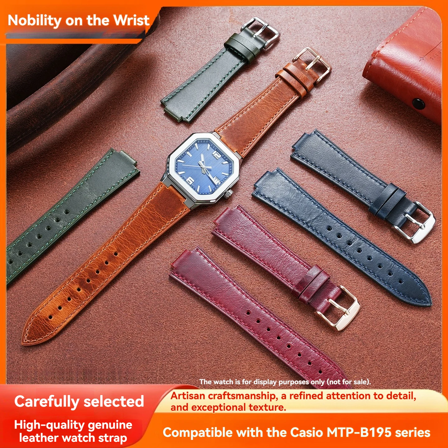 Suitable for Casio MTP-B195 retro business Genuine leather watchband men and women waterproof soft watch chain accessories