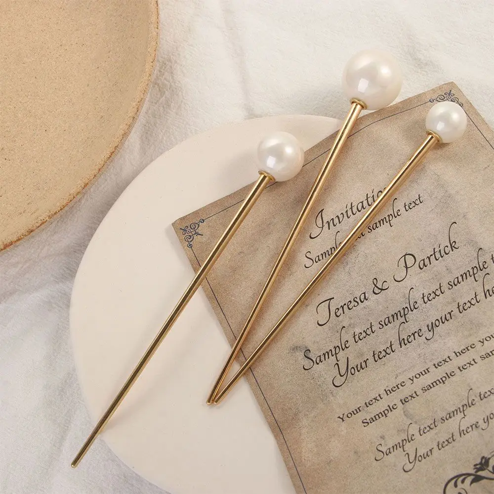 Simple Women Wedding Metal Headdress Hair Style Tools U-shaped Hairpin Hair Accessories Pearl Hair Stick