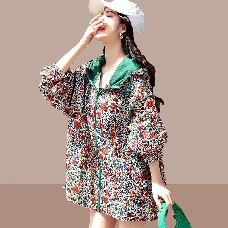 Prints Oversized Spring Summer Women Jacket Sweatshirt Sun Protection Clothing Long Sleeve Zipper Quick Dry Outdoor Outerwear