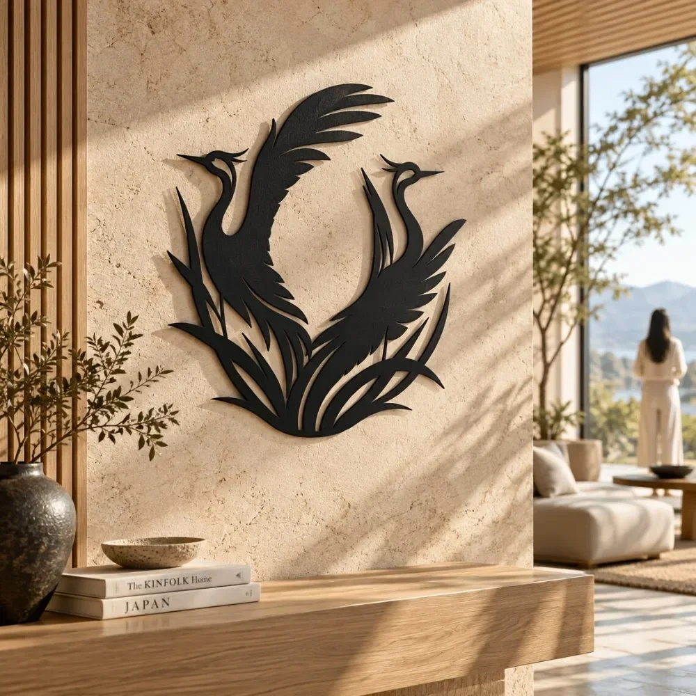 CIFBUY Iron Wall Art Crane Bird Heron Sculpture Hanging Metal Plaque For Living Room Bedroom Home Decor Gift