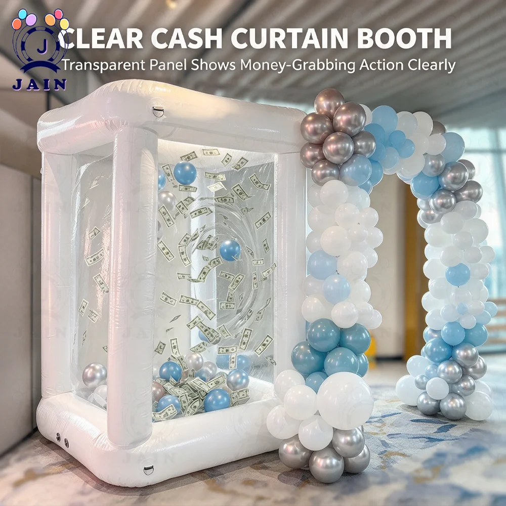 White Inflatable Cash Cube Booth Money Grabber Game Machine Portable Inflatable Money Booth for Carnival Party Rental