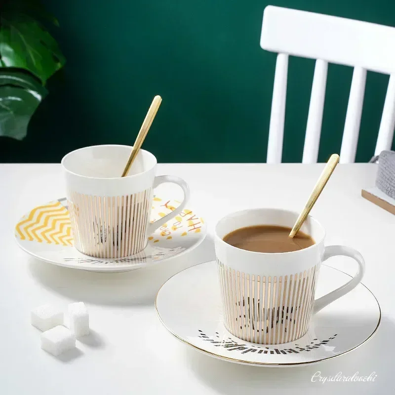 Creative Mirror Reflection Ceramic Coffee Cup Saucer Set Gold Silver Electroplated Porcelain Mug European Light Luxury Home Gift