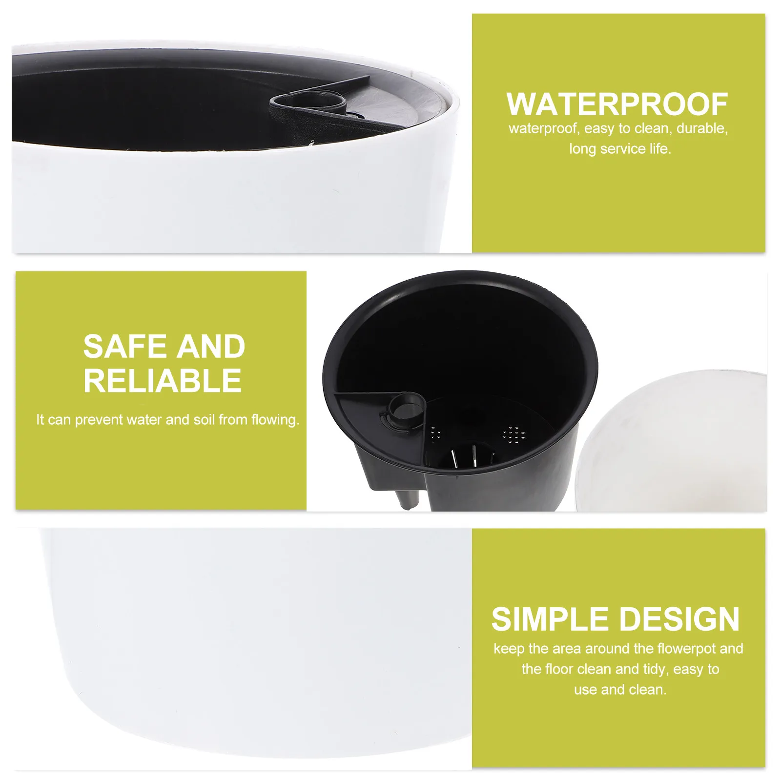 White Round Self-Watering Planter Plastic Herb Pot Built-in Irrigation System Water Level Display Indoor Flowerpot Unique