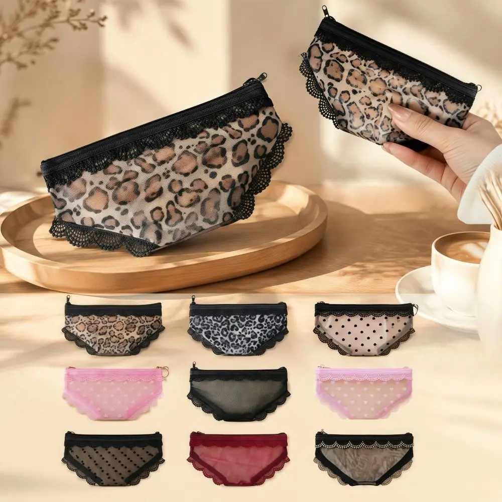 Creativity Briefs Shape Cosmetic Bag Lace Heart Mesh Makeup Storage Pouch Transparent Y2K Toiletry Bag Storage for Travel