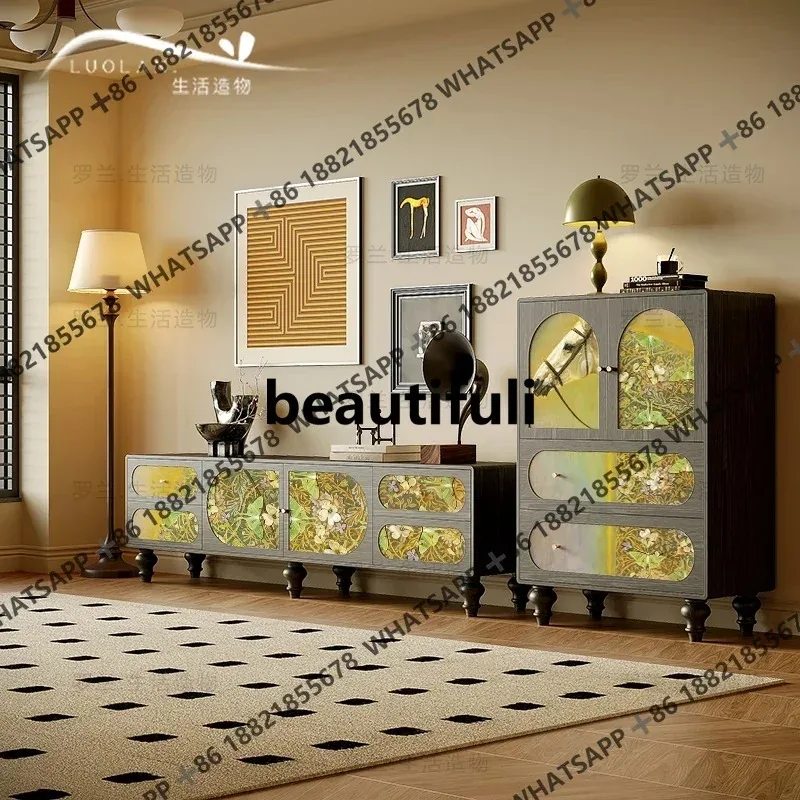 

RR French retro style solid wood TV cabinet living room integrated decorative storage cabinet