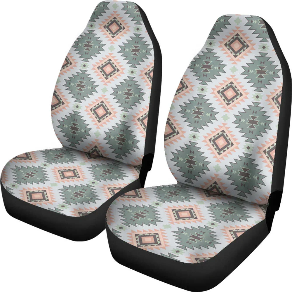 Pastel Green, Blue and Peach Southwestern Pattern Car Seat Covers Azte,Pack of 2 Universal Front Seat Protective Cover